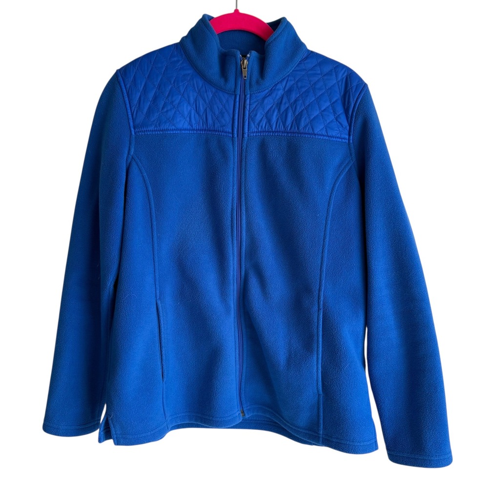 TALBOTS Solid Blue Polar Fleece Petite Ladies Full Zip‎ Jacket with Pockets, MP